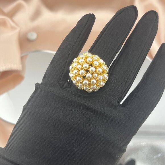 Golden Blossom Pearl Cluster Ring - Picture 3 of 10